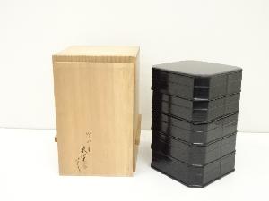 塗師川瀬表完造　黒真塗五重縁高（共箱）